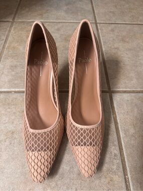 Paolo Blush Nude Mesh Pointed Toe Pumps